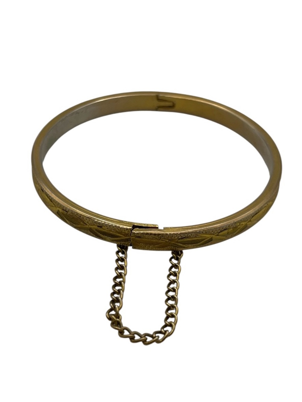 Etched design gold tone small child sized bangle bracelet vintage
